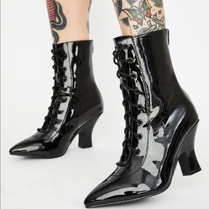 Black Patent Lace Up Boots